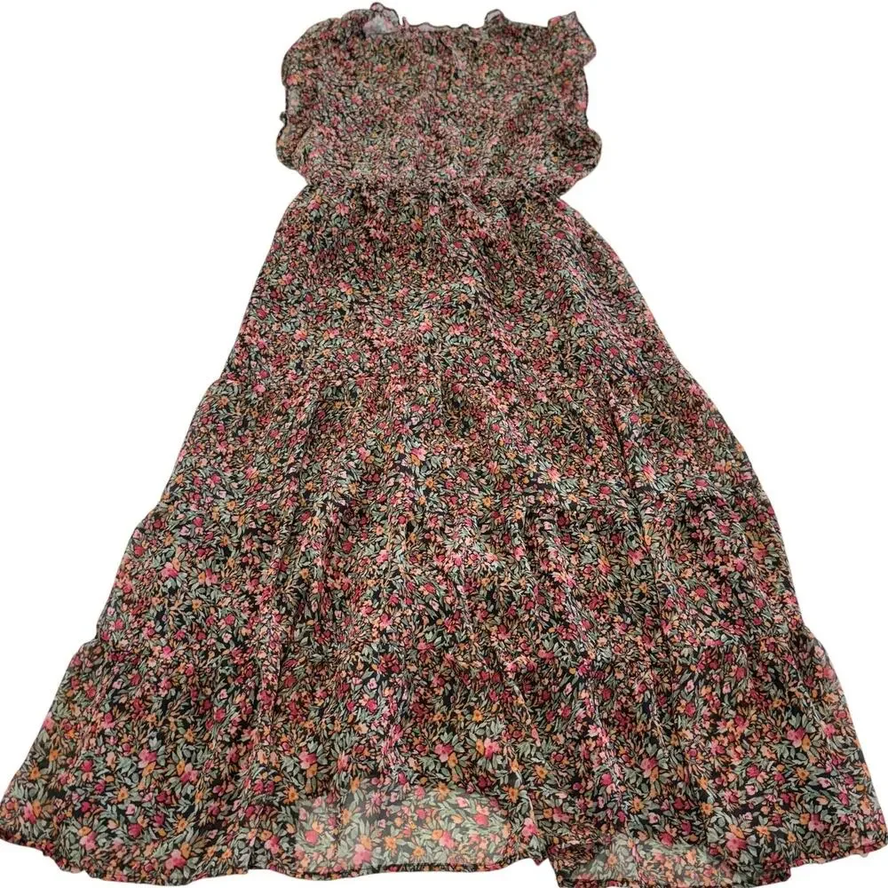 BB Dakota Dress Womens Medium Pink Orange Ditsy‎ Floral Maxi - Picture 5 of 11